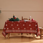ISAENNE Designer Christmas Red Extra Long Rectangle Tablecloth,Linen Table Cloth with Snowflakes Pattern,Wrinkle Resistant Decor Tablecloths for Dining Kitchen Thanksgiving,67"*118"-Carol C