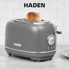 Haden Chelsea 2 Slice Wide Slot Toaster with Adjustable Browning Control, Grey & Chrome