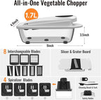 12 Blade All-in-1 Vegetable Chopper Mandoline Slicer with Container, Spiralizer with Contianers, Food Chopper, Onion Chopper, Veggie Cutter for Salad, Kitchen Gadgets Accessories Essentials, White