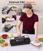 95kPa Vacuum Sealer Commercial Automatic Food Vacuum Sealer, 10-in-1 System, Auto Pop-Up Cover, Double Heat Seal, Easy-Lock Handle, Built-In Cutter with 1 Roll & 15 Bags, Black Silver
