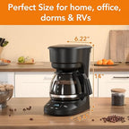 5-Cup Programmable Drip Coffee Maker, a compact coffee machine with a digital clock and 24-hour programmable timer, featuring Auto Shut-Off, and a Removable Filter Basket for Home & Office.