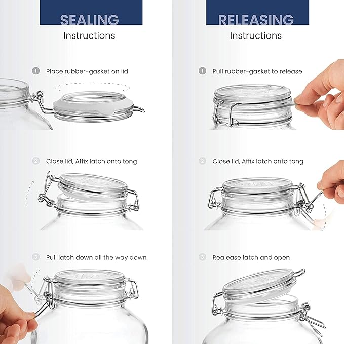Bormioli Rocco Fido Glass Jars - 50.75 oz Large Airtight Container with Clamp Lids & Rubber Seals, BPA-Free Glass Canisters for Pantry Display, Decorative Kitchen Storage, Events & Weddings (Set of 2)