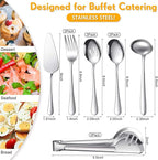 Patelai Serving Utensils Set Include Stainless Steel Large Spoons Slotted Spoons Forks Tongs Soup Ladle and Pie Server for Parties Buffet Catering, Dishwasher Safe(Silver,10 Pieces)