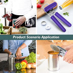 10 Colors Can Opener Manual Handheld Heavy Duty Hand Can Opener Smooth Edge Stainless Steel Can Openers Top Lid Kitchen Gadgets, Best Large Rated Easy Turn Knob, with Bottle Opener, Emerald