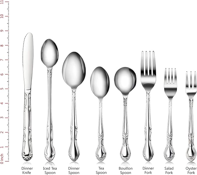 New Star Foodservice 1029529 Rose Pattern, 18/0 Stainless Steel, Bouillon Spoon, 6.1-Inch, Set of 12