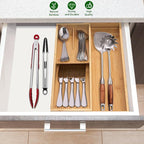 Bamboo Kitchen Drawer Organizer, Silverware Organizer Expandable Utensil Holder with Removable Knife Block, Cutlery Tray with Drawer Dividers for Kitchen Utensils and Flatware