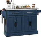HOMCOM Rolling Kitchen Island Cart with Wheels, Portable Island Table for Kitchen with Stainless Steel Top, Adjustable Shelves, 2 Drawers, Spice, Knife and Towel Rack, Navy Blue
