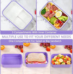 LOVINA Bento Boxes for Adults - 1100 ML Bento Lunch Box Container For Kids With Spoon & Fork - Durable Perfect Size for On-the-Go Meal, BPA-Free and Food-Safe Materials(Purple)