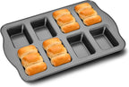 HONGBAKE Mini Loaf Baking Pans, Nonstick Small Cornbread Pan, Tiny Banana Bread Pan, Heavy Duty Carbon Steel Brownie Tin, 8-Cavity, Dark Grey