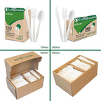 100%Compostable No Plastic Knives Disposable Forks Spoons Plastic Utensils, The Heavyweight Heavy Duty Flatware is Eco Friendly Products for Lounge Party Wedding BBQ Picnic Camping [150 Count]