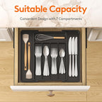 Lifewit Silverware Drawer Organizer, Expandable Utensil Tray for Kitchen, BPA Free Flatware and Cutlery Holder, Adjustable Plastic Storage for Spoons Forks Knives, 8.5"-14.1" x 12.1", Black