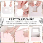 JCD 8Pcs Pink Cake Cupcake Combo Boxes Clear Lid with 2 Cupcake Holes -Clear Window Bento Cake Boxes for Bakery Baking Supplies(Pink 1+2/8Pcs)