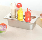 Restaurantware Squeeze Bottle Template Pack of 1 Stainless Steel 7 Hole Holder Top, 2.5" and 2.93" Diameter Fits 1/3 Size Food Pans, Dishwasher Friendly Integrated Lip Design Holder Top