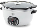 GreenLife 8QT Slow Cooker, Non-Toxic PFAS-Free Ceramic Nonstick Removable Interior Bowl, Programmable, Family Friendly, Keep Warm, Stovetop & Oven Safe, Dishwasher Safe Parts, Timer, Glass Lid, White