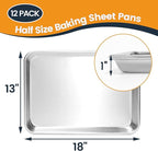 12 Pack Half Size Baking Sheet Pan, Aluminum Commercial Cookie Sheet Pan, Durable & Anti-Stick 18”x 13”
