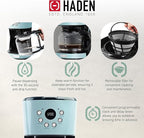 Haden 12 Cup Programmable Drip Coffee Maker Coffee Machine Bundled with Heritage 4 Slice Wide Slot Stainless Steel Toaster, Turquoise & Chrome