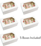 Global Sugar Art Auto-Popup Extra Deep Quarter Sheet Cake & Cupcake Box with Window and Cupcake Insert, White 14 x 10 x 5 Inches, 5 Count