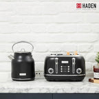 Haden Heritage 4 Slice Wide Slot Stainless Steel Toaster Bundled with 1.7 Liter Stainless Steel Electric Water Kettle, Black & Chrome