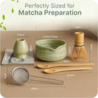 NEKOLA Matcha Whisk Set (7Pcs) Matcha Bowl, Bamboo Whisk, Whisk Holder, Spoon & Scoop, Sifter & Tea Towel Tea Making Ceremony Kit for Matcha Lovers Unique Gifts for Women,Men & Girlfriend