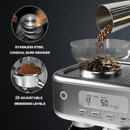 Garvee Espresso Machine with Grinder, 20 Bar Professional Coffee Maker for Home, Coffee Machine with High Power Milk Frother, Digital LCD, Stainless Steel (Single/Double Brew)