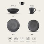 Stone Lain Grao Stoneware 32-Piece Dinnerware Set, Grey