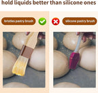 3 Pcs Pastry Brush, Natural Bristle Basting Brush, Cooking Brush, Food Brush, Butter Brush, Baster Brush, BBQ Brushes for Sauce, Kitchen Baking Brushes for Oil, Grilling, Marinade