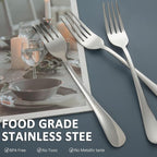 SANTUO Stainless Steel Dinner Forks Set - 16 Piece Top Food Grade Silverware Set with Round Handle, Mirror Finish & Dishwasher Safe - Silver 8 Inches