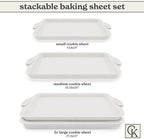 Country Kitchen Nonstick Stackable Bakeware Set - Heavy Duty, Durable, Easy Release Baking Set, Cream, 4 Pcs