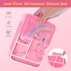 JYPS Bento Box for Kids,Leak-Proof Kids Lunch Box with 6 Compartments,Sauce Container,Utensils,BPA Free Microwave/Dishwasher Safe Lunch Container for Girls and Toddlers Back to School-Pink K