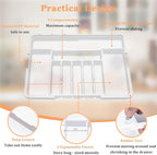 Large Silverware Drawer Organizer Expandable Kitchen Utensil Organizer BPA Free Flatware Cutlery Holder Tray Adjustable Plastic Drawer Divider Storage for Forks Knives 6-9 Slots White