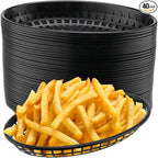 40 Pack 8.9x5.7x1.6 Inch Black Plastic Fast Food Baskets, Restaurant Serving Baskets, Oval Fast Food Serving Tray for Picnic, Deli Serving, Chicken, Burgers and Fries