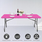 10 Pack Fitted Tablecloth for 6 Foot Rectangle Tables, Hot Pink Elastic Outdoor Picnic Table Cover, Washable Stretch Folding Table Cloths 6 ft for Camping Party Patio Kitchen Banquet, 30" W x 72" L