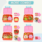 Bento Lunch Box for Kids with 8oz Soup Thermo Leak-Proof Lunch Food Containers with Snack Sauce Container for Kid Girls Boys to School,Pink
