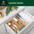 ROYAL CRAFT WOOD Luxury Bamboo Drawer Organizer Storage Box, Bin Set - Multi-Use Drawer Organizer for Kitchen, Bathroom, Office Desk, Makeup, Jewelry (3 Boxes)