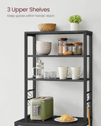 VASAGLE Coffee Bar, Baker’s Rack for Kitchen with Storage, 6-Tier Kitchen Shelves with 6 Hooks, Microwave Stand, Industrial, 15.7 x 23.6 x 65.7 Inches, Charcoal Gray and Black UKKS024B22