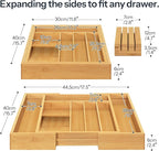 HOOBRO Silverware Organizer Kitchen Drawer Organizer, Expandable Utensil Drawer Organizer, with 2 Knife Block, Bamboo Cutlery Tray with Divider for Flatware and Kitchen Utensils, Natural YL06TL01