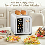 SEEDEEM Toaster 2 Slice, Real Touch Screen with LCD Display, Single-Slice Function, Stainless Steel Toaster, 50% Faster Heating, 1.5" Wide Slots, Removable Crumb Tray, 1350W, Silver Metallic