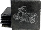 Level Up Your Man Cave: Rustic Chopper Coasters for The Motorcycle Enthusiast - Square Slate - Set of 5