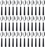 Pleafind 36Pcs Dessert Spoons Set (7.4 inches), Stainless Steel Mirror Polished Spoon with Black Frosted Handle, Spoons Silverware for Home, Kitchen, Restaurant, Dishwasher Safe