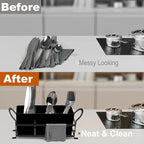 Cutlery Holder with Drain Holes, Silverware Caddy for Party Countertop, 3pcs Bins Set Utensil Holders for Spoon and Fork, Black