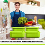 Nuogo 4 Pcs 6 Cup Silicone Freezer Trays with Lid Soup Containers Reusable Freezer Silicone Molds Rectangle Containers Ice Trays for Soups Sauces Stews Curries, Green