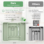 Caperci Large Silverware Organizer for Kitchen Drawer & Utensils - Expandable Drawer Organizer for Cutlery, Flatware & Gadget, BPA-Free Thick Plastic, Wider Compartments & Non-skid Feet (Sage Green)