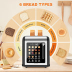 2 Slice Toaster Touch Screen, Stainless Steel Toasters Digital Timer 2 Slot Toasters, 8 Shade Settings 6 Bread Types for Bagel, Cancel, Defrost (Black)