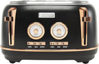 Haden Dorset 4 Slice Wide Slot Stainless Steel Toaster with Adjustable Browning Control & Non-Slip Feet, Black & Copper