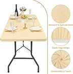 6 Pack Stretch Fabric Table Top Cap Cover, fits 8' Tables, Spandex Table Covers Washable Elastic Rectangle Tablecloth Protector for Indoor Outdoor Party Picnic Wedding, Beige, 30" W x 96" L