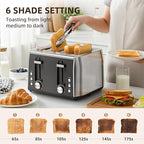 4 Slice Toaster, 6 Browning Settings, Removable Crumb Tray, Stainless Steel Bread Toaster for Bagels, Muffins, Waffles, Defrost, Cancel Button, 120V 1800W
