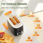Topzee Toaster 2 Slice, Wide Slot for Toasting Bagel Muffin Waffle Gluten Free Breads, 7 Shade Settings, Defrost & Reheat, Stainless Steel, Easy Clean, Black