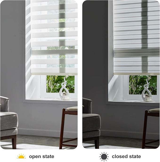 Persilux Cordless Zebra Blinds for Windows (58" W X 72" H, Cream) Free-Stop Roller Windows Shades Dual Layer Light Control for Day and Night, Light Filtering Sheer Shades for Home, Easy to Install