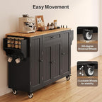 Ahomly Rolling Kitchen Island on Wheels, Kitchen Island with Storage, Kitchen Rolling Island with Spice Rack & Towel Rack, Knife Holder, Island Table for Kitchen, Black