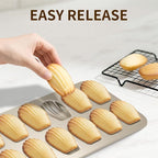 Madeleine Pans Set of 2, Nonstick 12-Cavity Madeleines Mold Cookie Tray for Baking, Heavy Duty Warp Resistant Cute Shell Shape Madeleine Mold Cake Pan-Gold